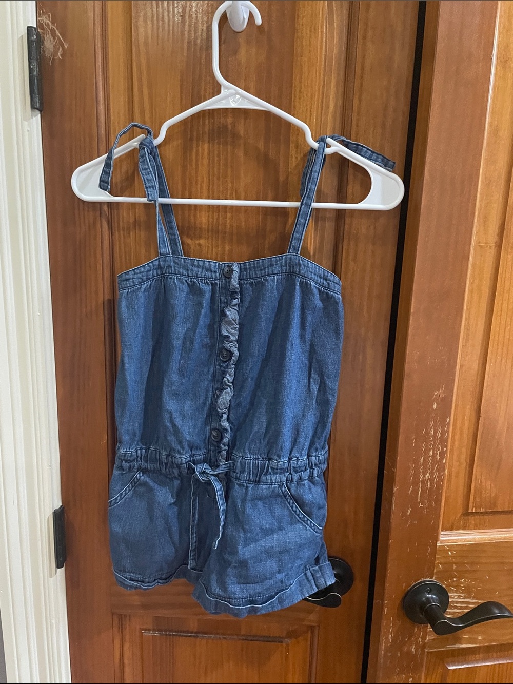 Old Navy Dark Blue Denim Girls' Romper with Tie Waist